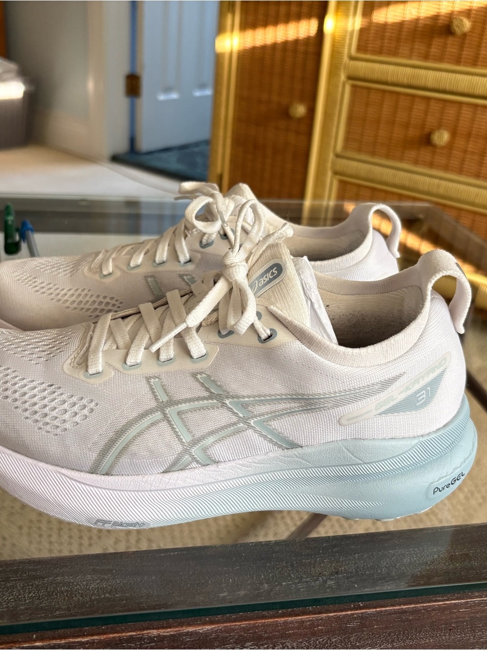 Asics White and Light Blue Women's Running Shoes - Picture 3 of 3